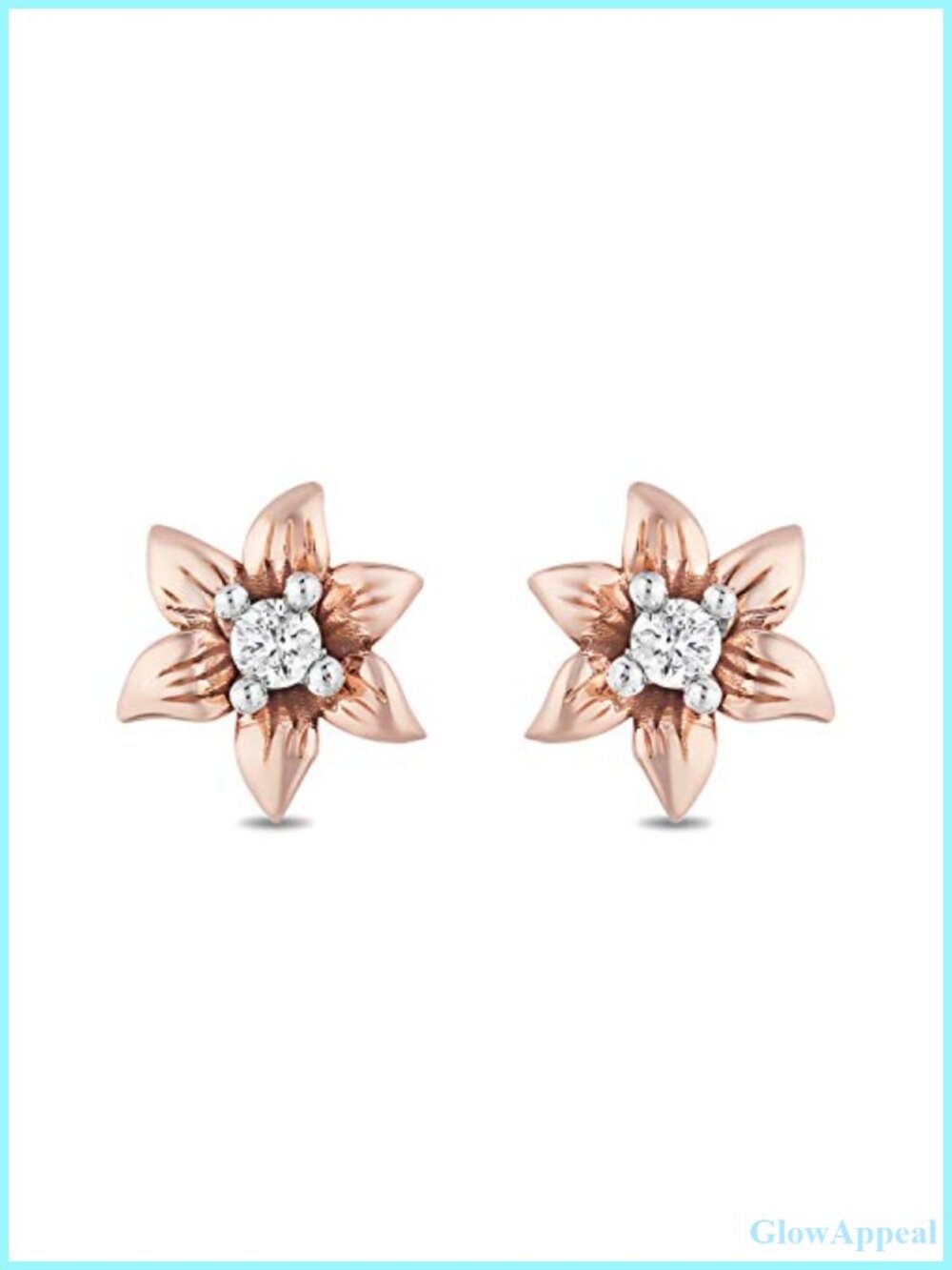 10K Rose Gold Diamond Rapunzel Stud Earrings Floral Push Back
